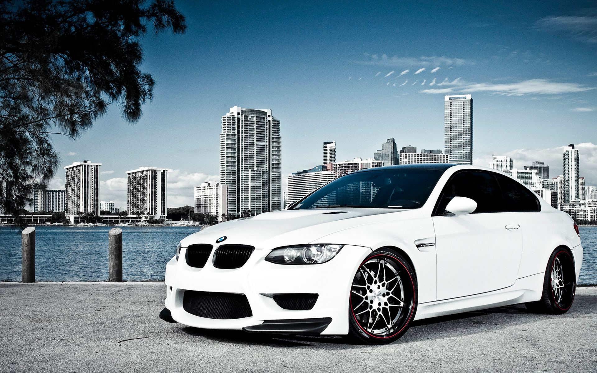 White BMW M3 Over Miami Wallpaper | HD Car Wallpapers | ID #2562